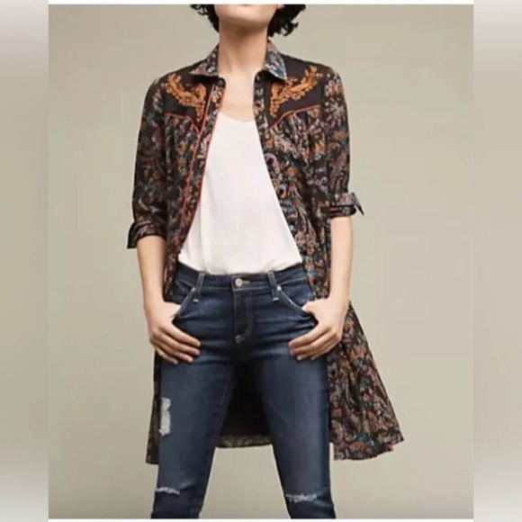 Anthropologie HOLDING HORSES Womens 2 Western Button Front Shirt Dress Escalante - Picture 3 of 12